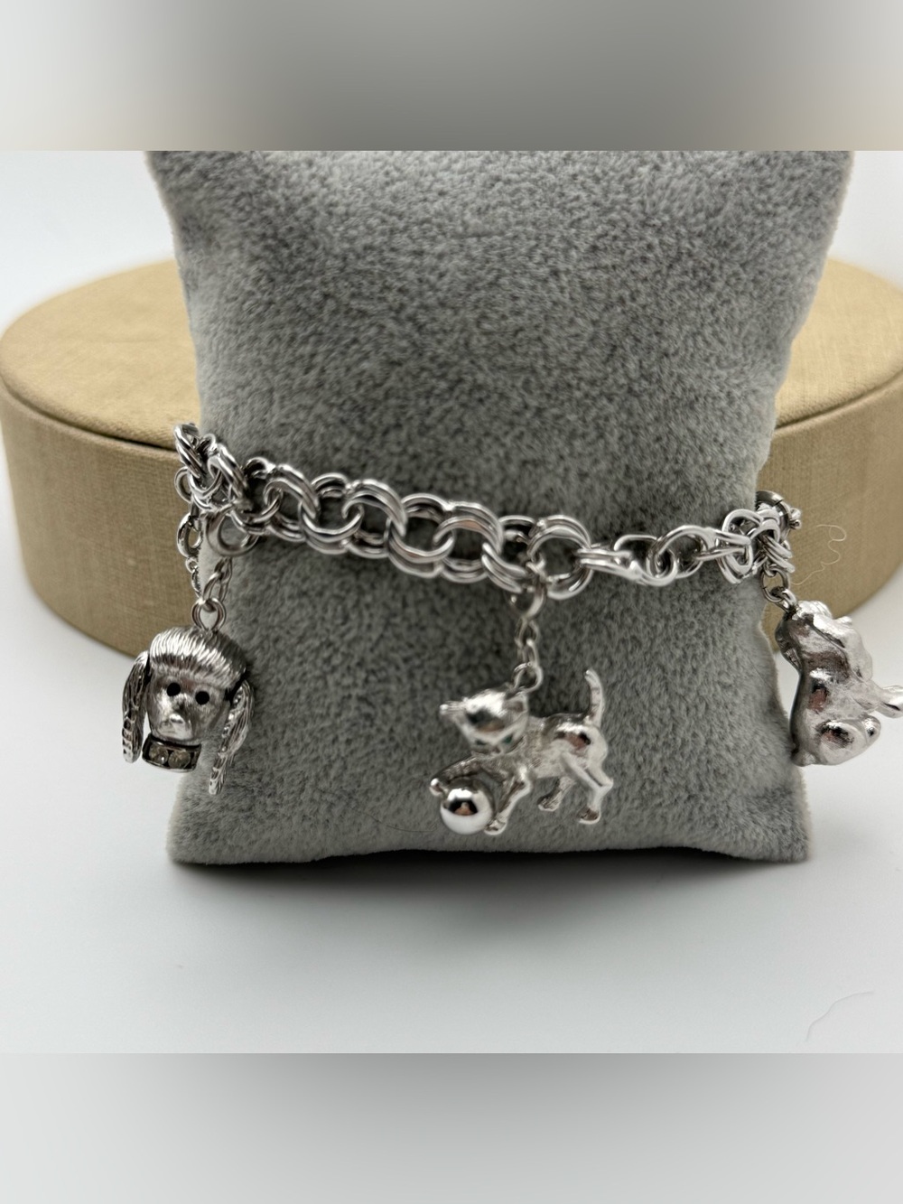Monet Silver Pet Charm Bracelet with Dog and Puppy Charms